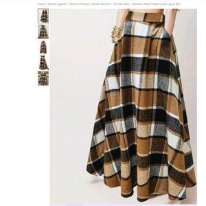 Women's Plaid Printed Pocket Casual Skirt